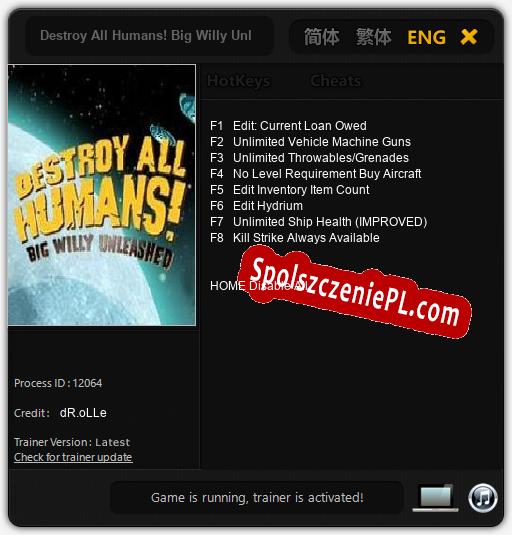 Destroy All Humans! Big Willy Unleashed: Trainer +8 [v1.9]