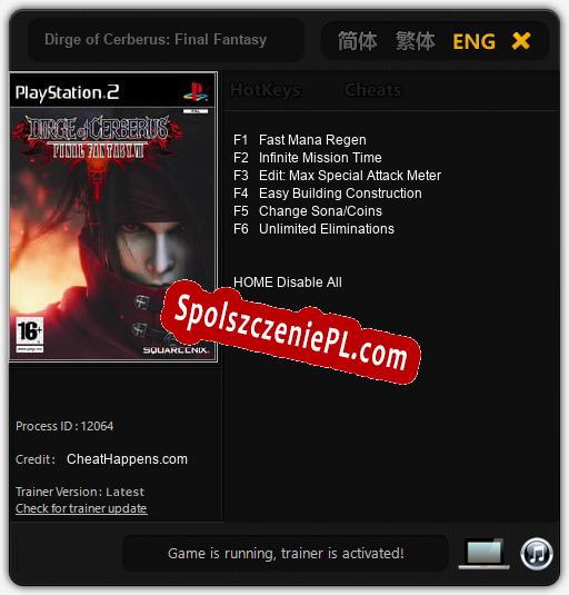 Dirge of Cerberus: Final Fantasy VII: Treinador (V1.0.30)