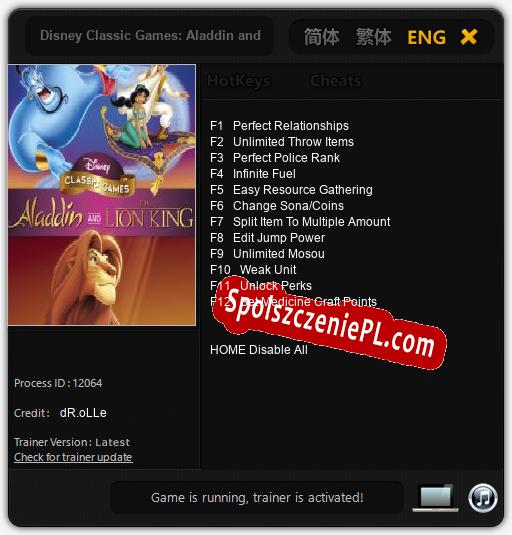 Disney Classic Games: Aladdin and The Lion King: Trainer +12 [v1.2]