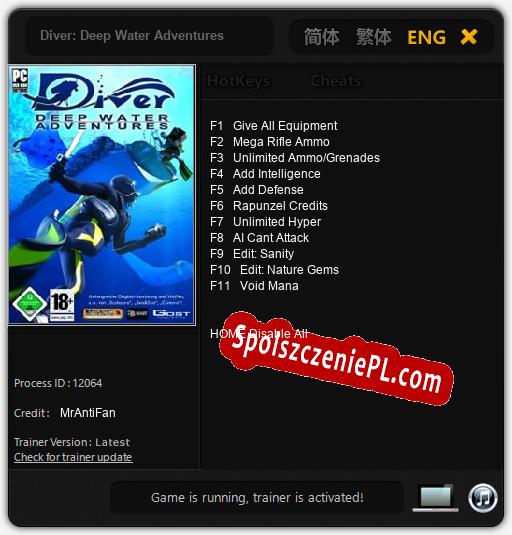 Diver: Deep Water Adventures: Trainer +11 [v1.4]