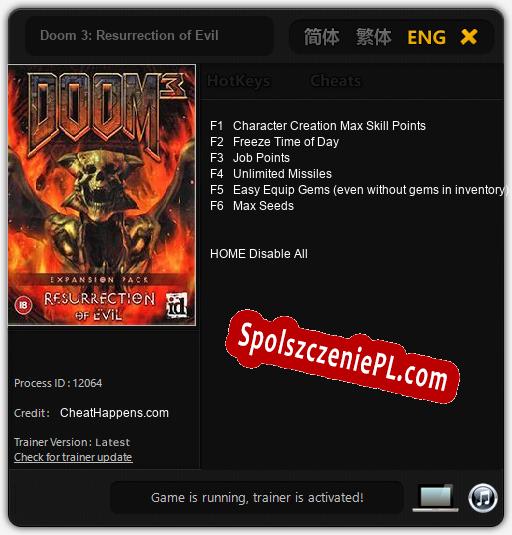 Doom 3: Resurrection of Evil: Treinador (V1.0.31)