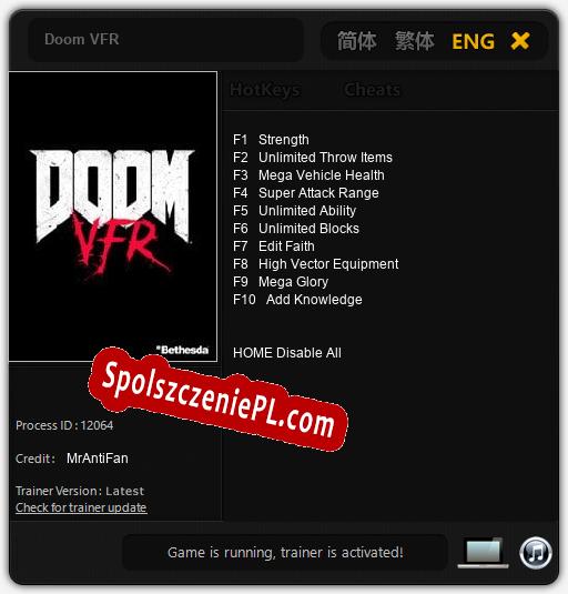 Doom VFR: Cheats, Trainer +10 [MrAntiFan]