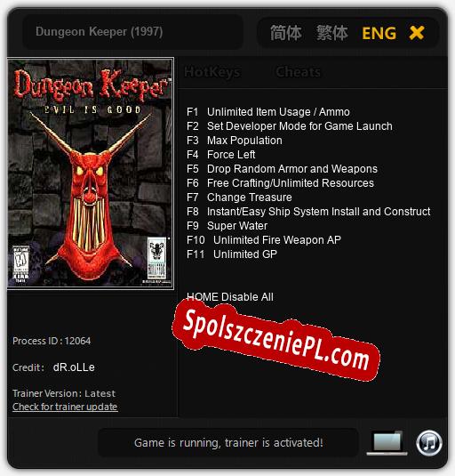 Dungeon Keeper (1997): Treinador (V1.0.73)