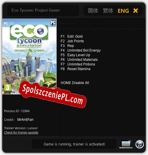 Treinador liberado para Eco Tycoon: Project Green [v1.0.1]