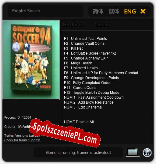 Empire Soccer: Cheats, Trainer +15 [MrAntiFan]