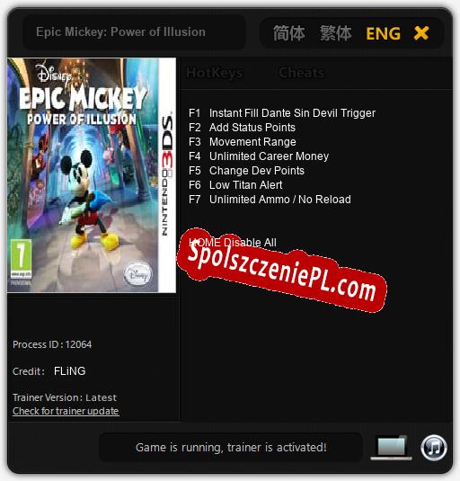 Treinador liberado para Epic Mickey: Power of Illusion [v1.0.8]