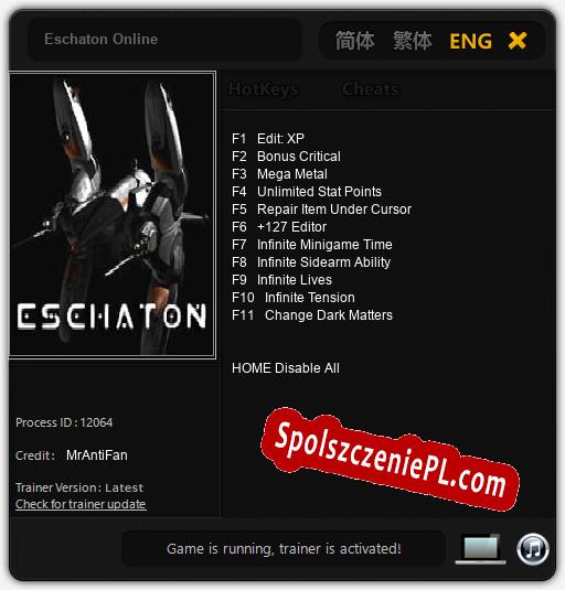 Eschaton Online: Cheats, Trainer +11 [MrAntiFan]