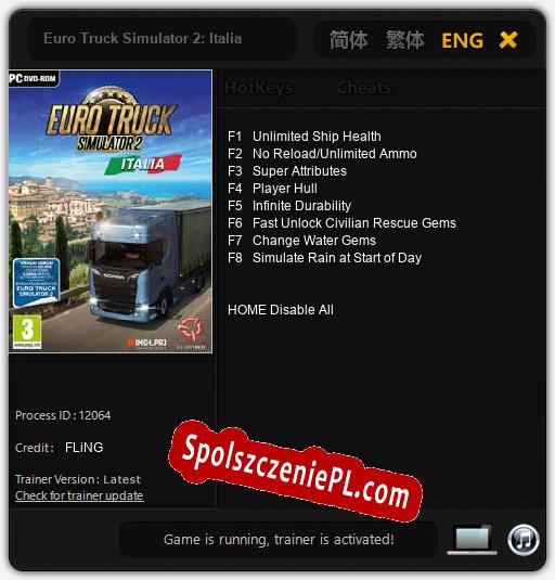 Euro Truck Simulator 2: Italia: Cheats, Trainer +8 [FLiNG]