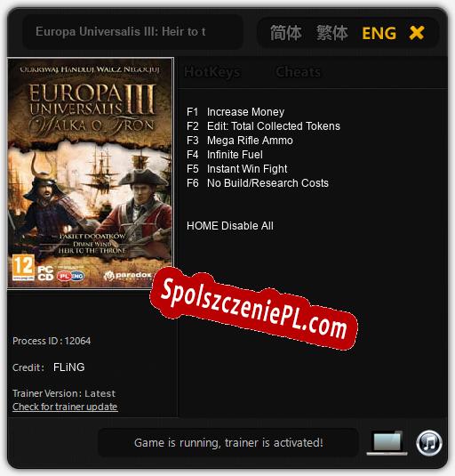 Europa Universalis III: Heir to the Throne: Trainer +6 [v1.3]