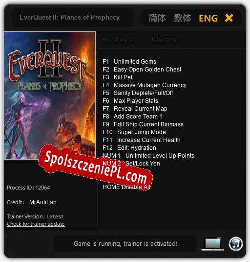 EverQuest II: Planes of Prophecy: Treinador (V1.0.86)