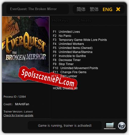 Treinador liberado para EverQuest: The Broken Mirror [v1.0.9]