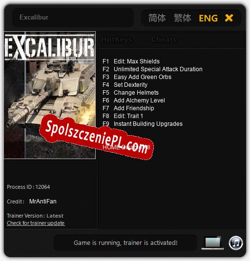 Treinador liberado para Excalibur [v1.0.5]