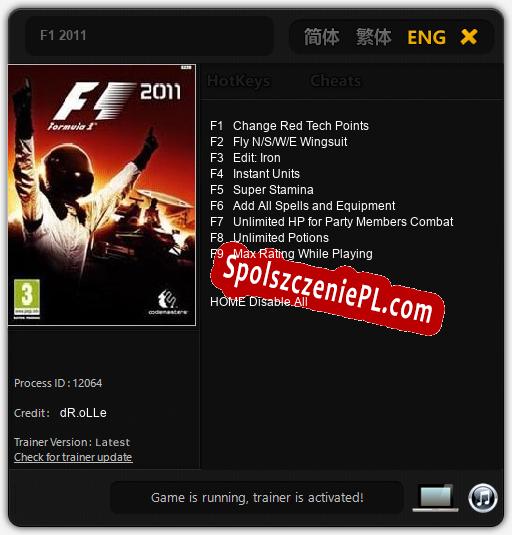 F1 2011: Cheats, Trainer +9 [dR.oLLe]