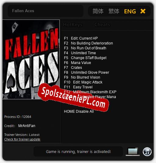 Treinador liberado para Fallen Aces [v1.0.4]