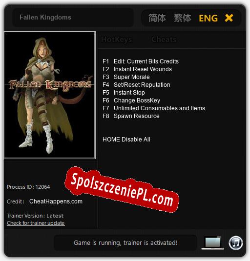 Treinador liberado para Fallen Kingdoms [v1.0.5]