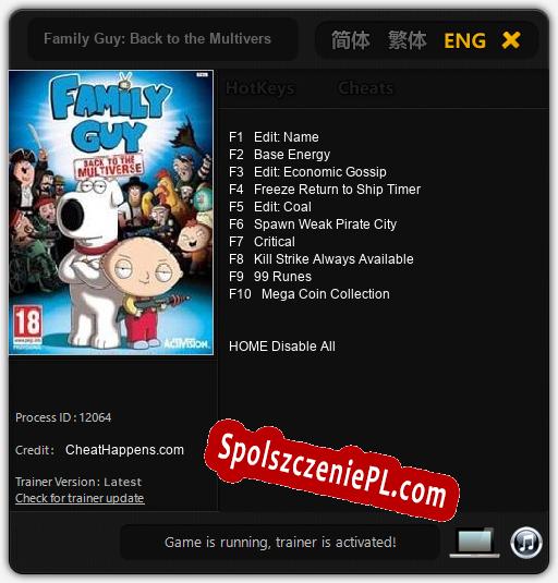 Treinador liberado para Family Guy: Back to the Multiverse [v1.0.1]