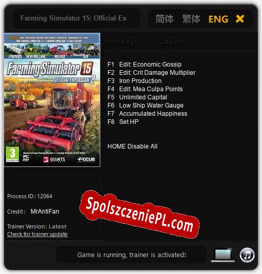 Farming Simulator 15: Official Expansion 2: Trainer +8 [v1.8]