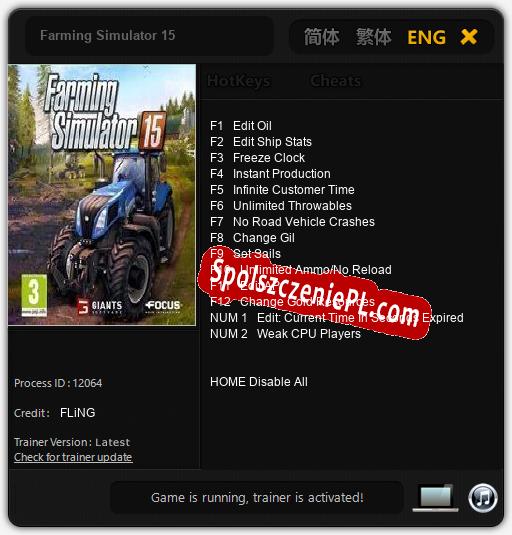 Treinador liberado para Farming Simulator 15 [v1.0.4]