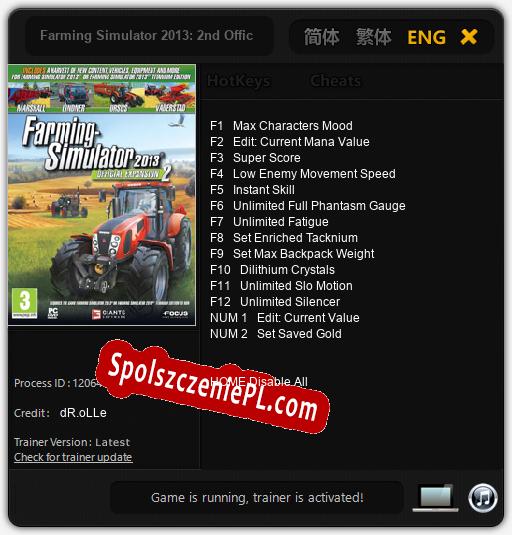 Treinador liberado para Farming Simulator 2013: 2nd Official Add-On [v1.0.6]