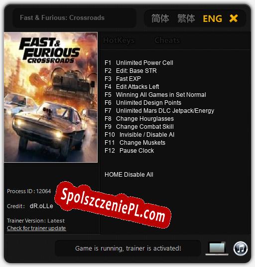 Treinador liberado para Fast & Furious: Crossroads [v1.0.4]