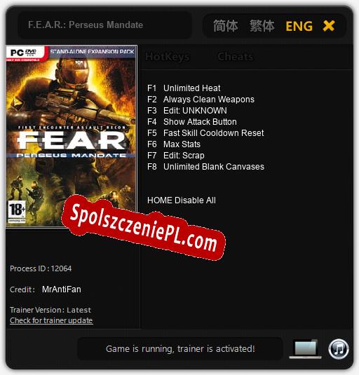 F.E.A.R.: Perseus Mandate: Cheats, Trainer +8 [MrAntiFan]