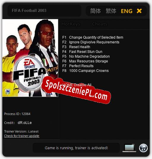 FIFA Football 2003: Cheats, Trainer +8 [dR.oLLe]