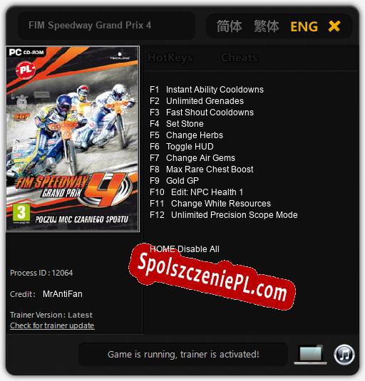 FIM Speedway Grand Prix 4: Trainer +12 [v1.7]