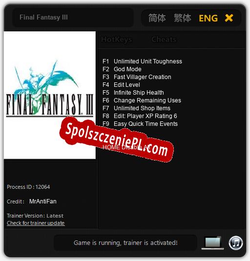 Final Fantasy III: Trainer +9 [v1.6]