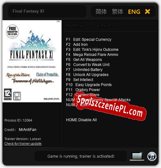 Final Fantasy XI: Cheats, Trainer +14 [MrAntiFan]