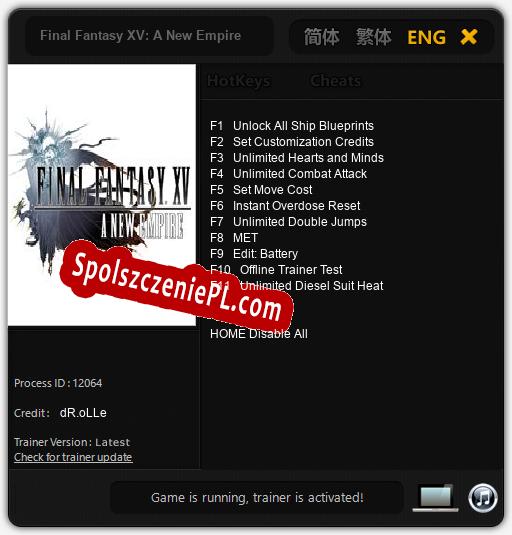 Treinador liberado para Final Fantasy XV: A New Empire [v1.0.2]