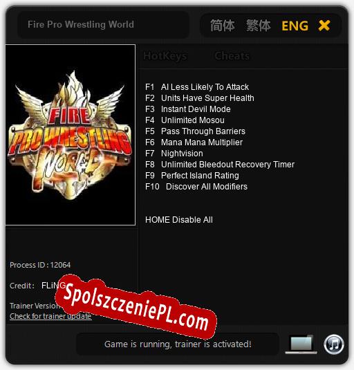 Fire Pro Wrestling World: Cheats, Trainer +10 [FLiNG]