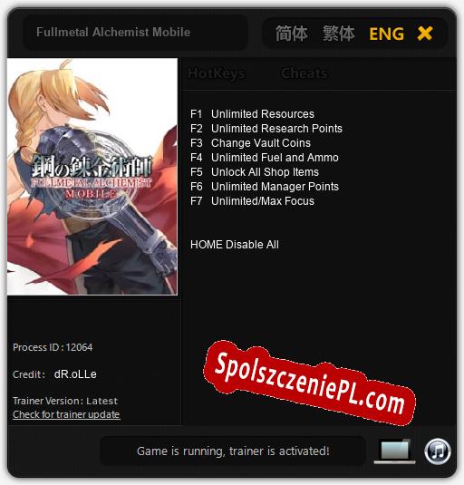 Treinador liberado para Fullmetal Alchemist Mobile [v1.0.9]