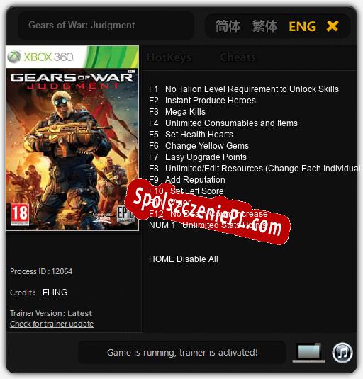 Treinador liberado para Gears of War: Judgment [v1.0.3]