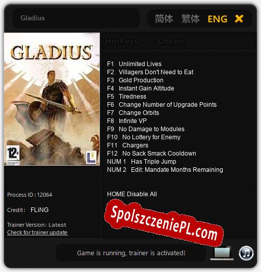 Treinador liberado para Gladius [v1.0.6]