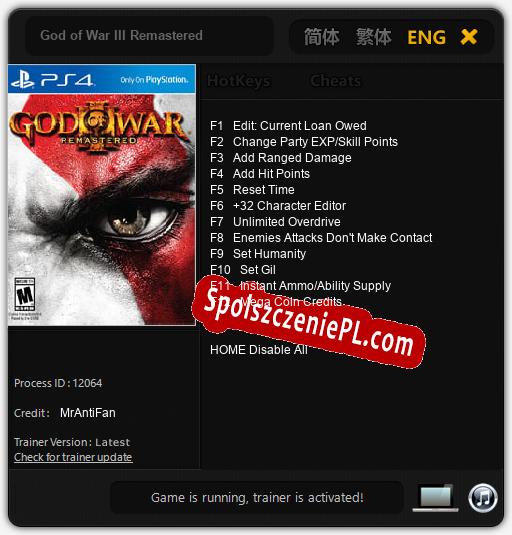 God of War III Remastered: Cheats, Trainer +12 [MrAntiFan]