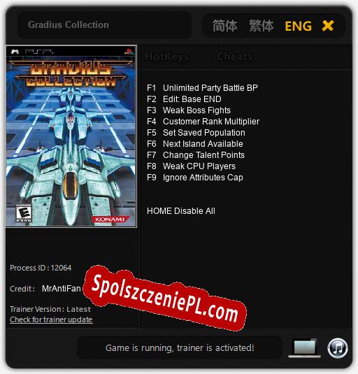 Treinador liberado para Gradius Collection [v1.0.4]