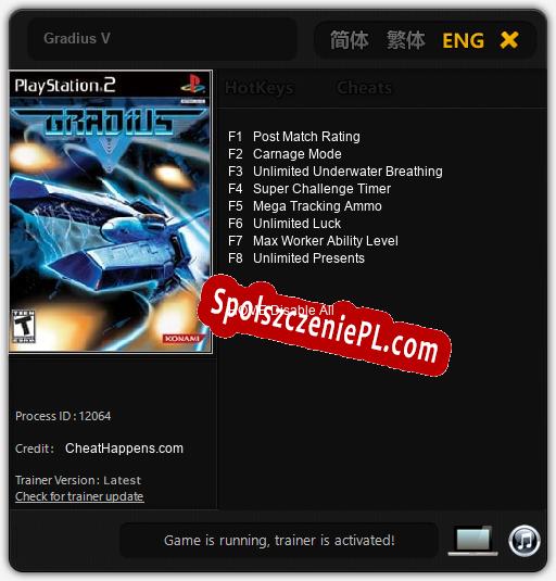 Gradius V: Cheats, Trainer +8 [CheatHappens.com]