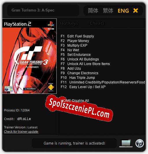 Gran Turismo 3: A-Spec: Trainer +12 [v1.5]