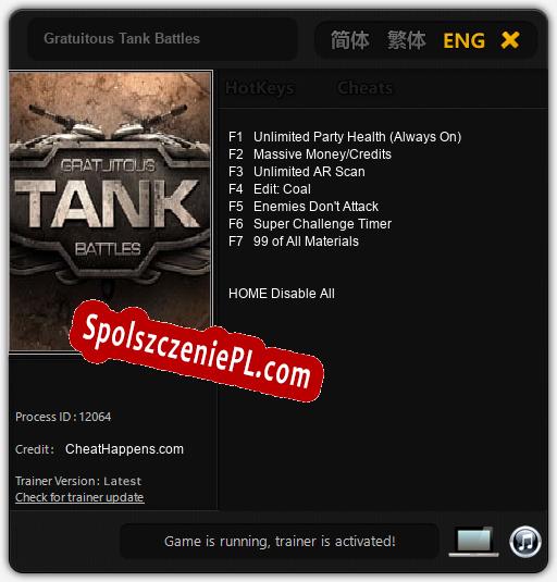 Gratuitous Tank Battles: Cheats, Trainer +7 [CheatHappens.com]