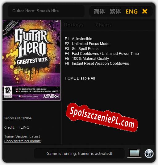 Treinador liberado para Guitar Hero: Smash Hits [v1.0.3]