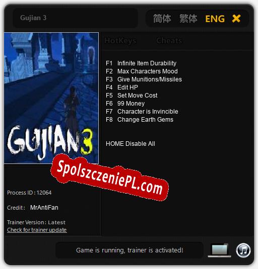 Gujian 3: Cheats, Trainer +8 [MrAntiFan]