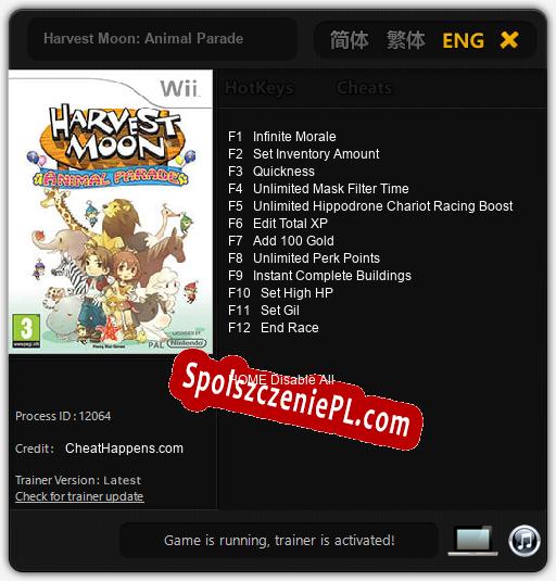 Harvest Moon: Animal Parade: Cheats, Trainer +12 [CheatHappens.com]