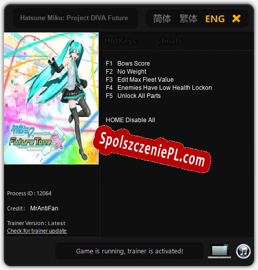 Hatsune Miku: Project DIVA Future Tone DX: Treinador (V1.0.57)