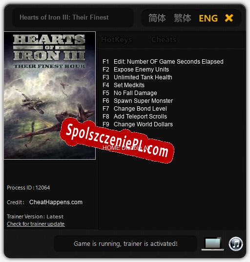 Treinador liberado para Hearts of Iron III: Their Finest Hour [v1.0.9]