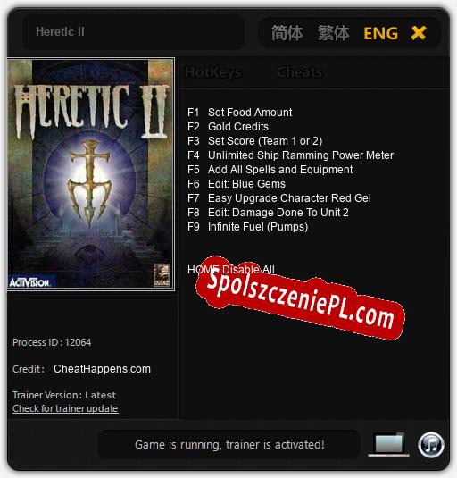 Treinador liberado para Heretic II [v1.0.6]