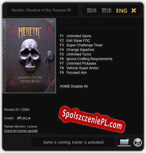 Heretic: Shadow of the Serpent Riders: Cheats, Trainer +9 [dR.oLLe]