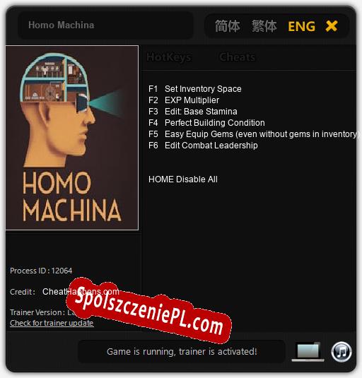 Treinador liberado para Homo Machina [v1.0.1]