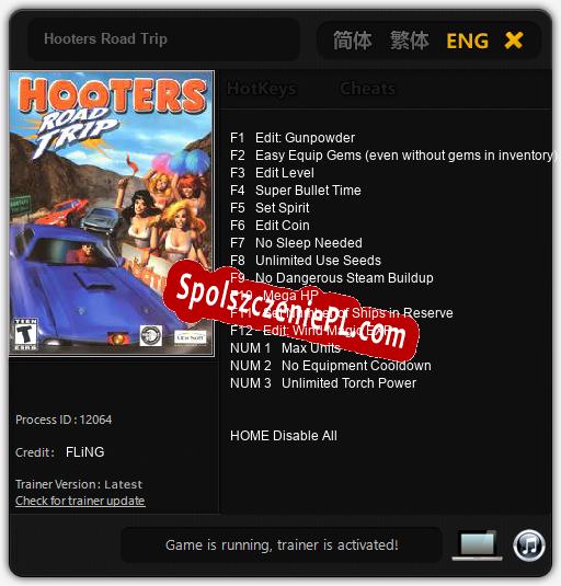 Treinador liberado para Hooters Road Trip [v1.0.7]