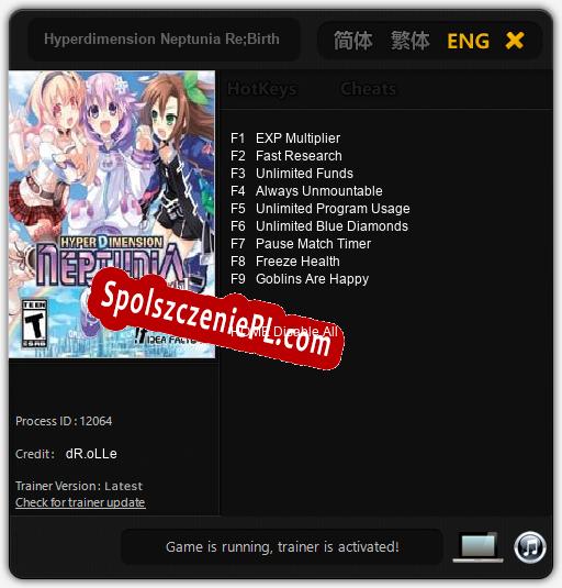 Hyperdimension Neptunia Re;Birth 1: Treinador (V1.0.36)