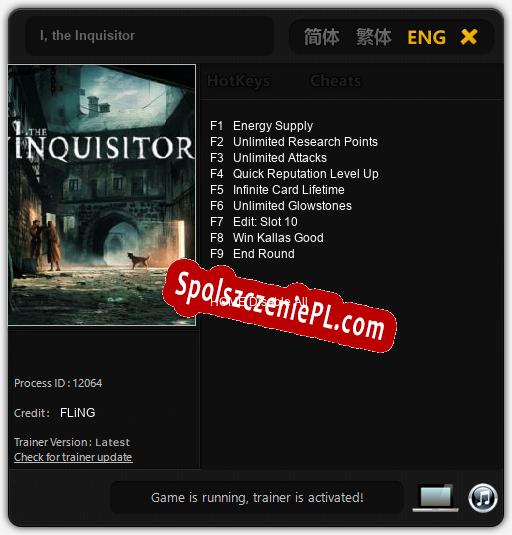 Treinador liberado para I, the Inquisitor [v1.0.9]